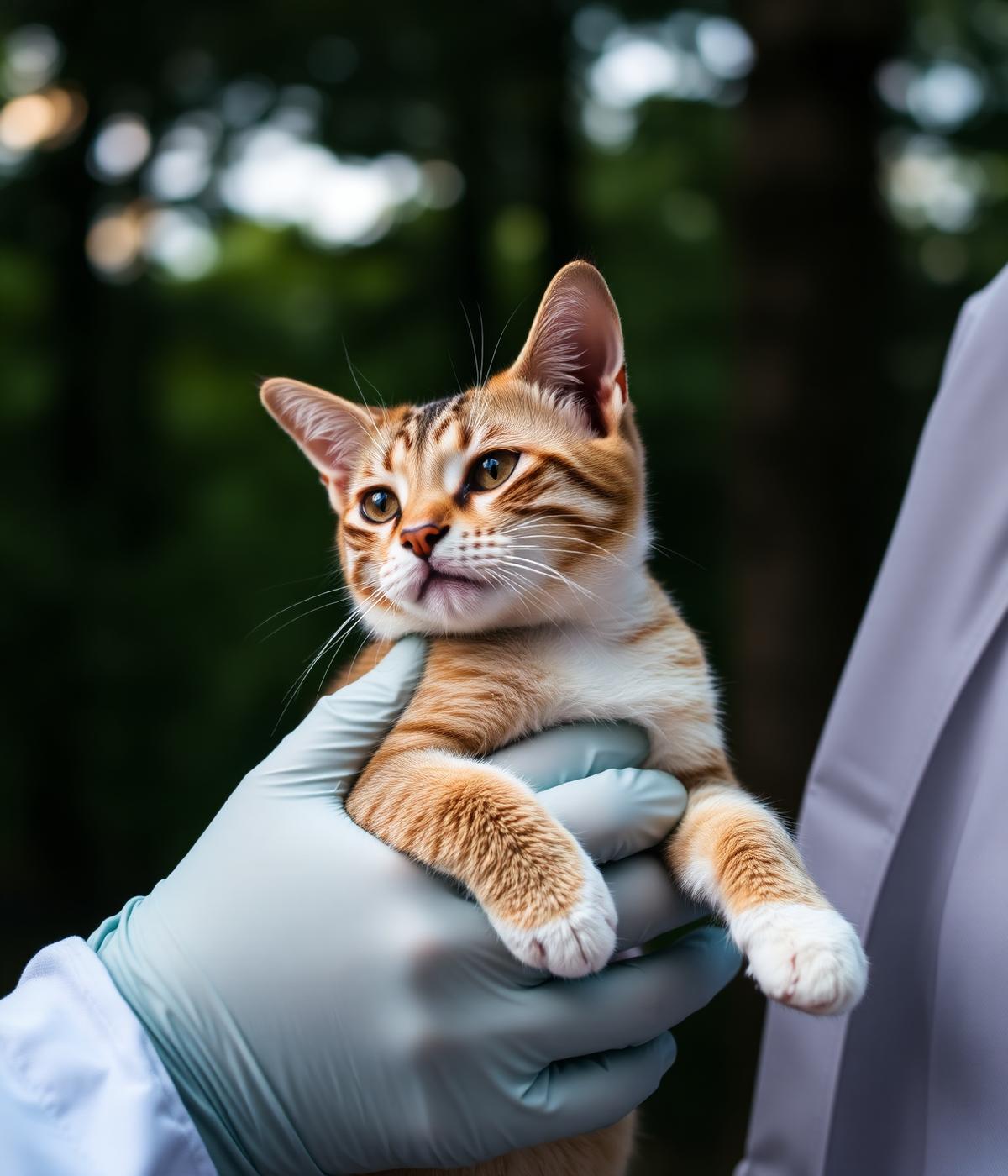 Cat being gently held